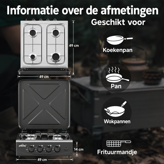 4-pits gasfornuis met deksel & elektrische ontsteking -homelux