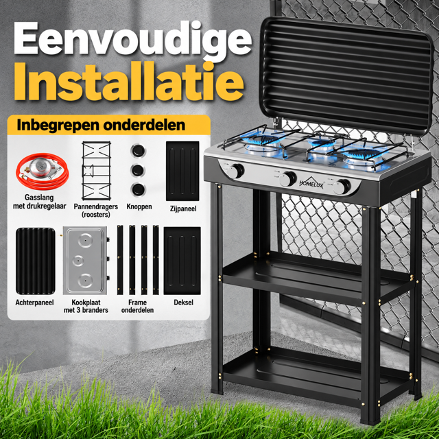 HOMELUX 3-Pits Gasfornuis met Onderstel