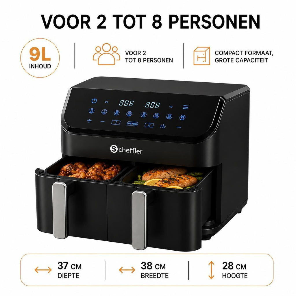 Scheffler XXL Dubbele Airfryer – 9 Liter –