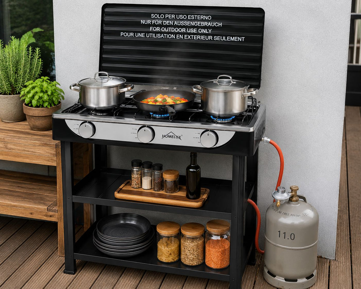 HOMELUX 3-Pits Gasfornuis met Onderstel