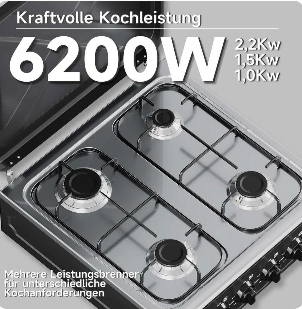HOMELUX 4-Pits Camping Gasfornuis – 6,2 kW | Outdoor Gaskooktoestel met Deksel