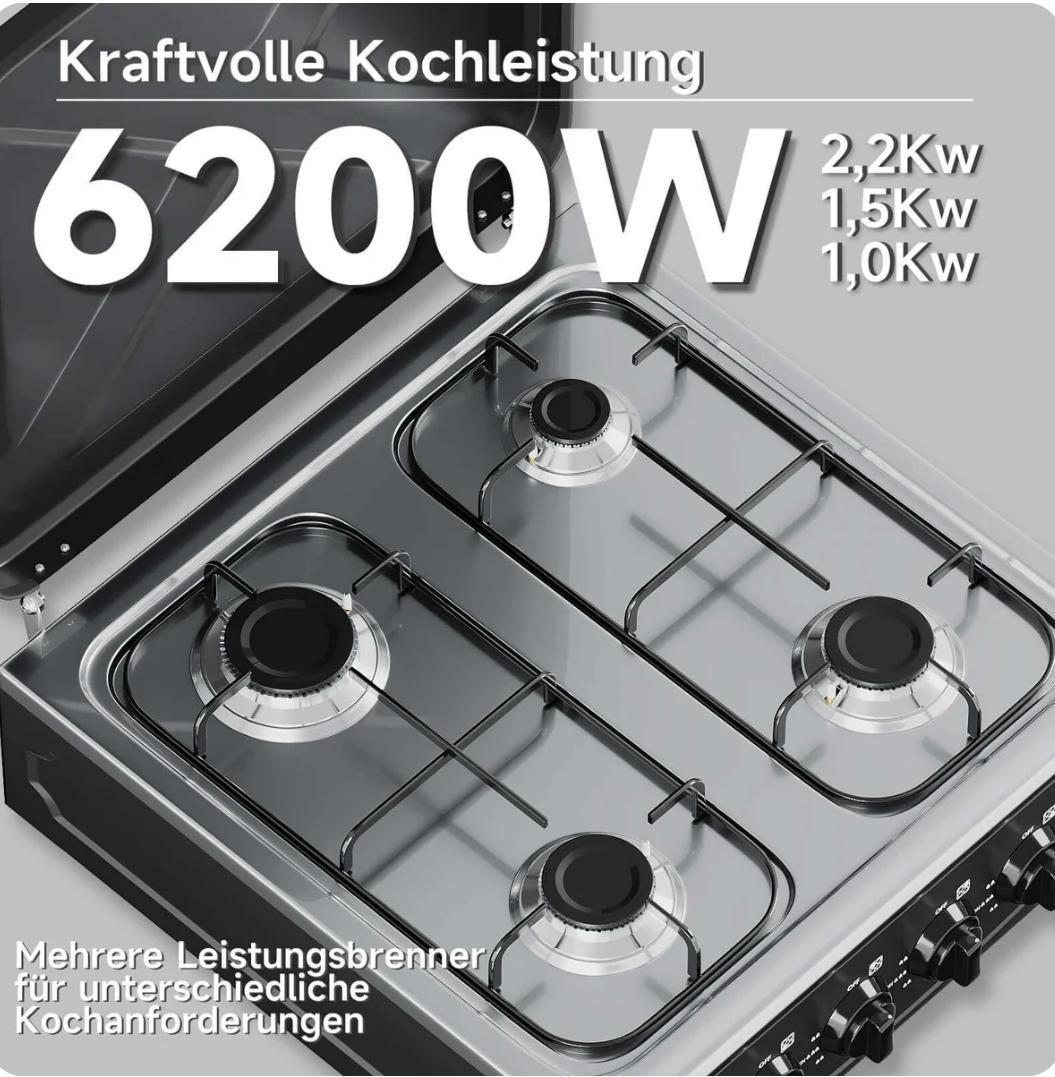 HOMELUX 4-Pits Camping Gasfornuis – 6,2 kW | Outdoor Gaskooktoestel met Deksel
