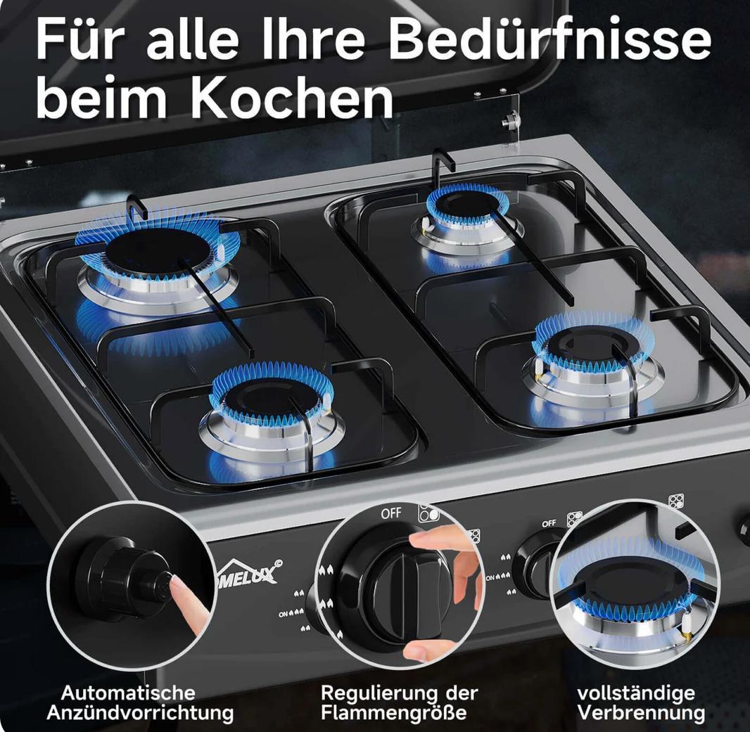 HOMELUX 4-Pits Camping Gasfornuis – 6,2 kW | Outdoor Gaskooktoestel met Deksel