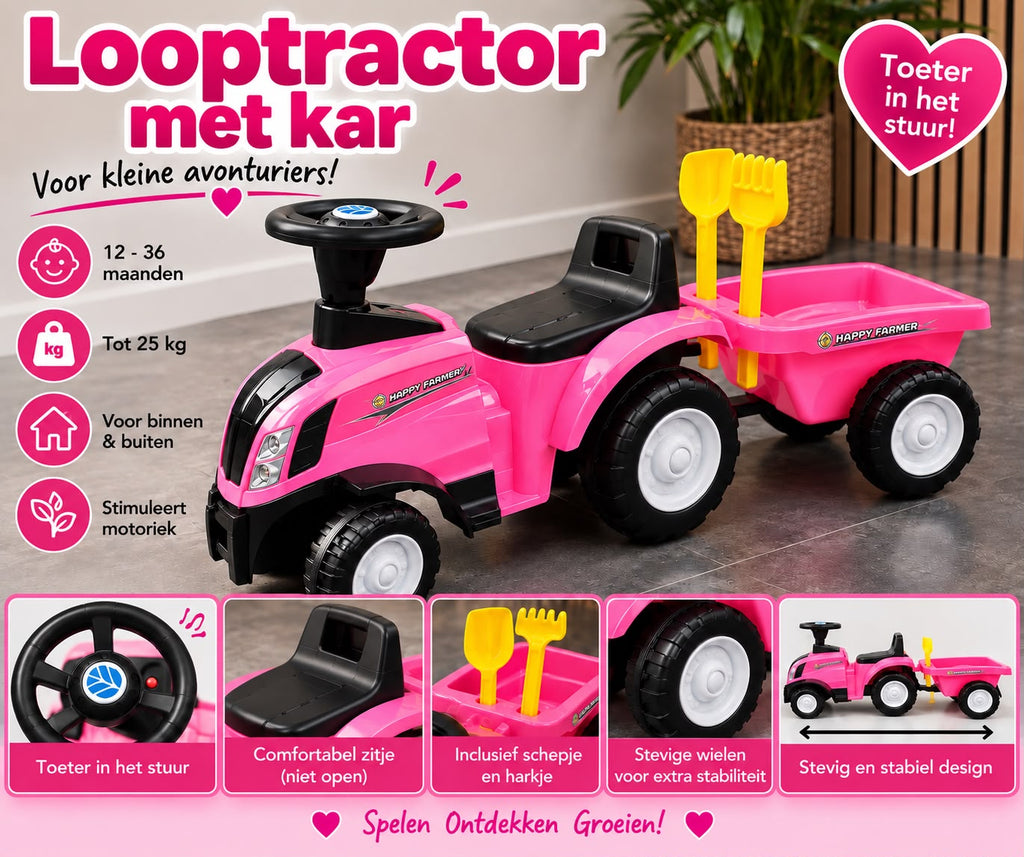 Looptractor met Kar – Roze