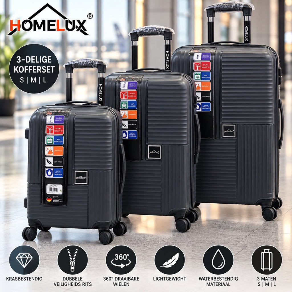 HOMELUX 3-Delige Kofferset – Zwart | €89,95 🧳