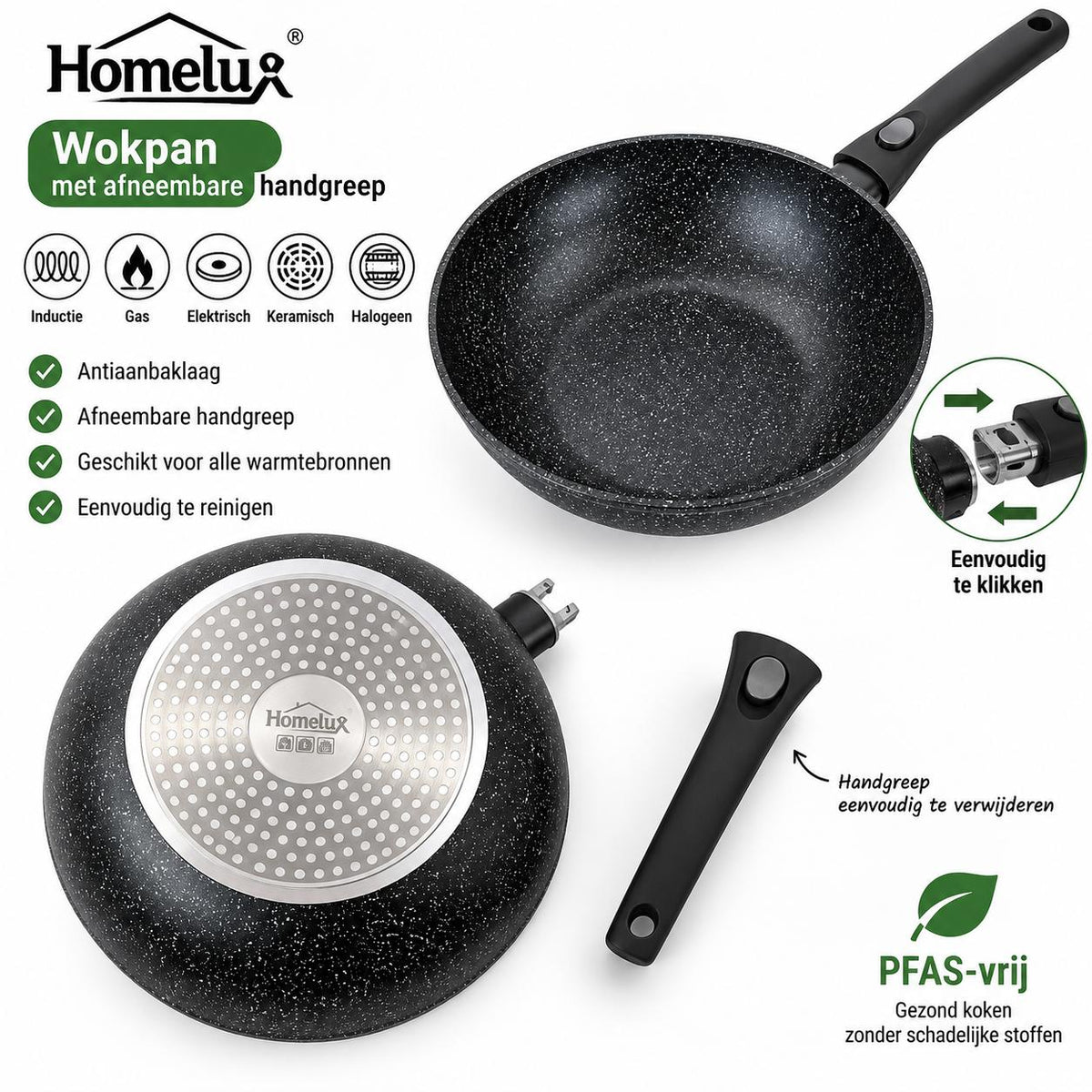 HOMELUX Wokpan 30 cm met glazen deksel +gratis messenset