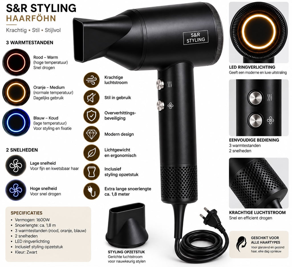 S&amp;R Styling Haarföhn – 1600W