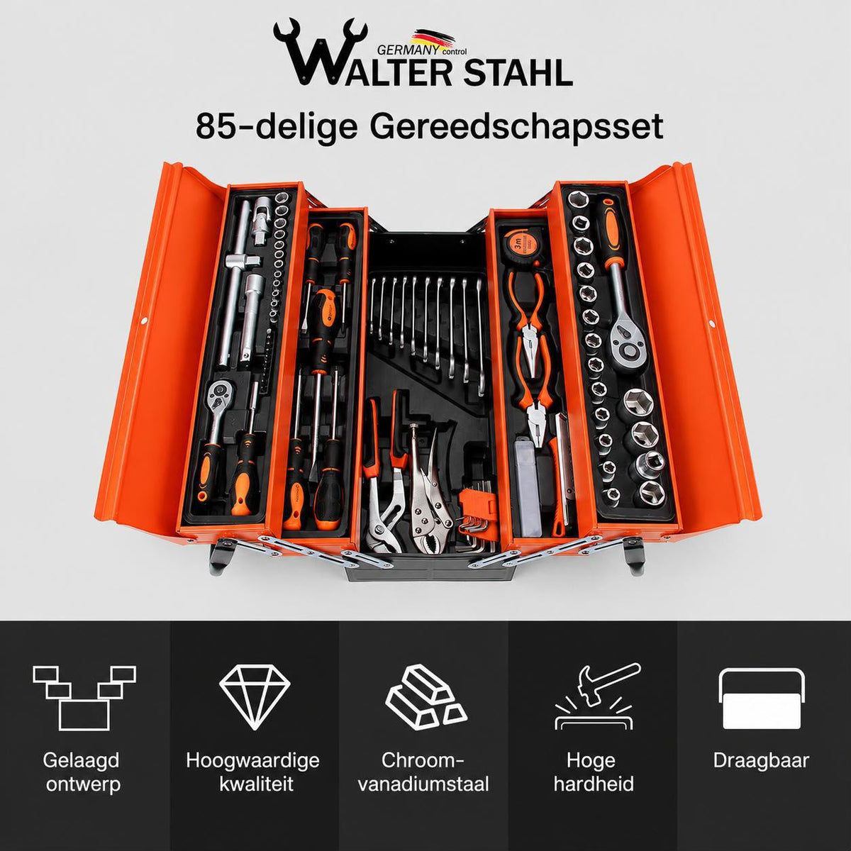 85-delige gereedschapskist – compleet & overzichtelijk