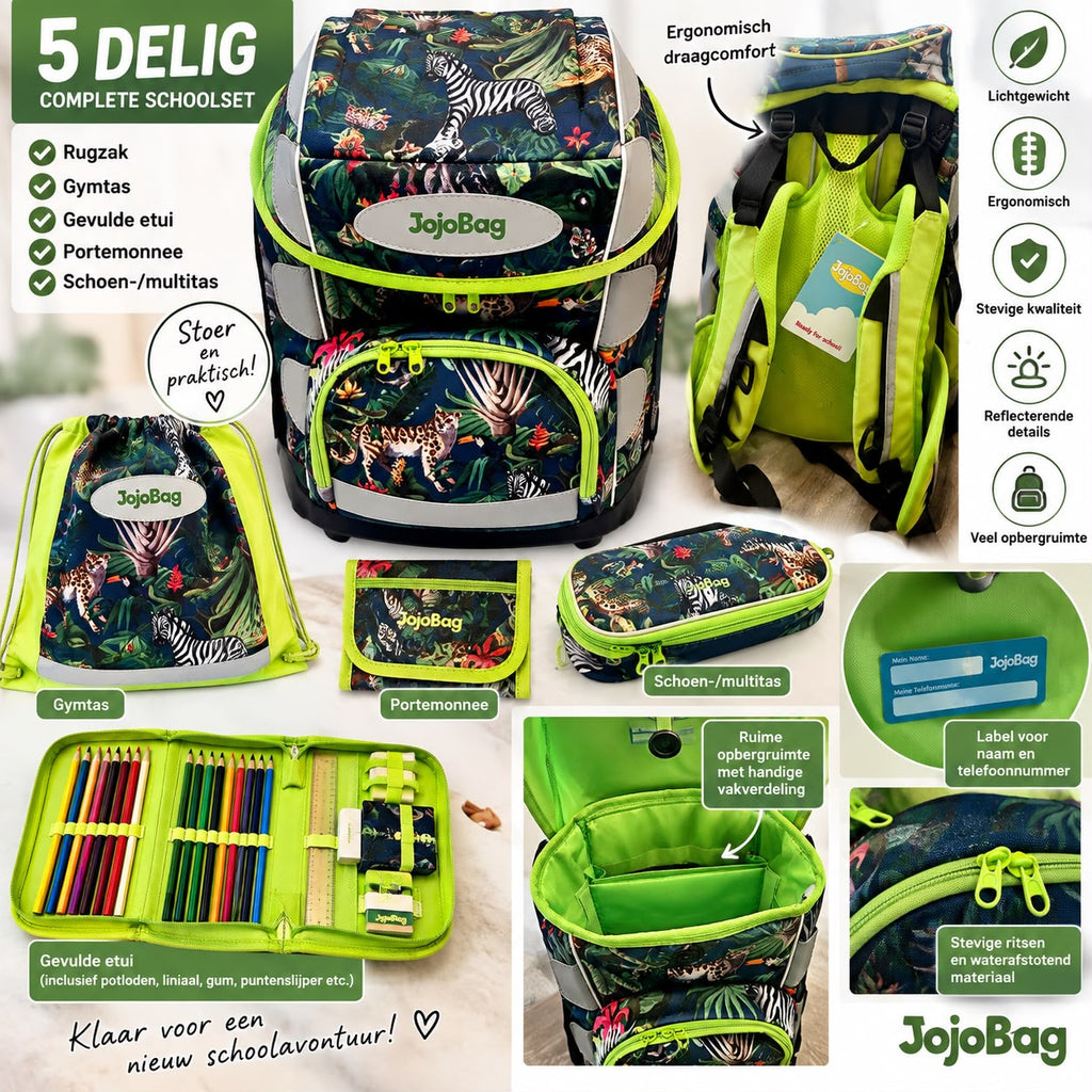JojoBag 5-delige schoolrugzak – Jungle