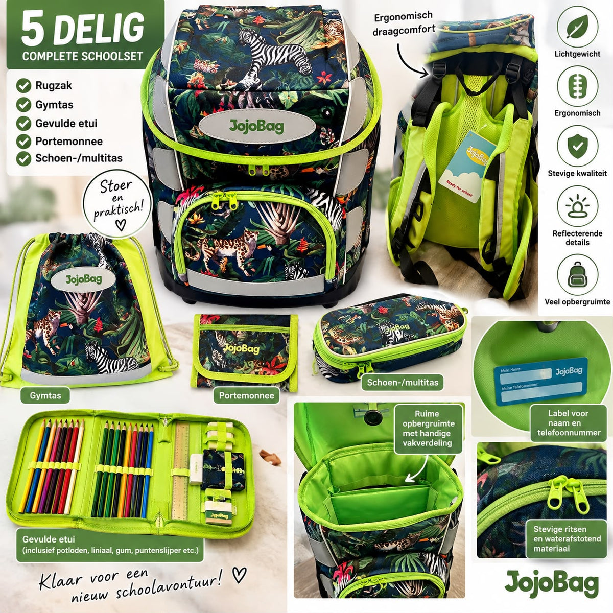 JojoBag 5-delige schoolrugzak – Jungle