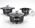 Scheffler 6 delig braadpannenset met glazen deksel  7 l , 11l ,15,5 l  + gratis messenset